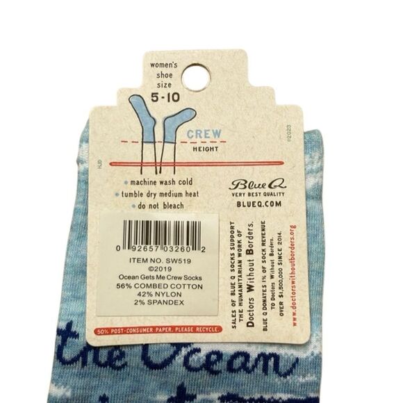 New Blue Q Women’s Socks the Ocean Just Gets Me Soft Combed Cotton Medium - Picture 2 of 3